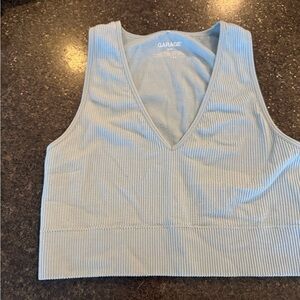 Garage Sky Blue Ribbed V-Neck Tank